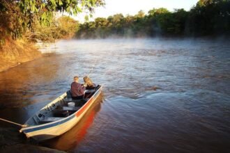 O raro encontro dos rios Touro Morto e Aquidauana desenha um dos contrastes mais bonitos do Pantanal